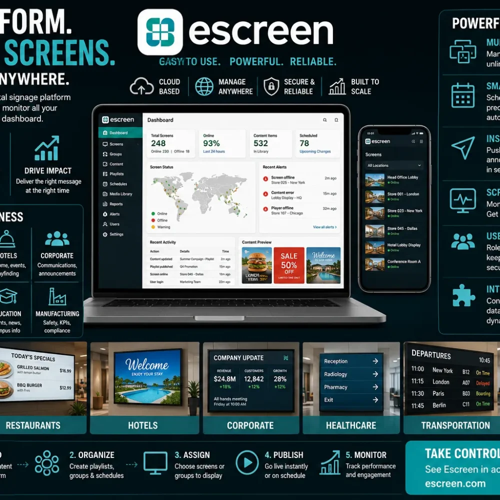 Manage All Your Business Screens from One Platform – Why Escreen Is the Best Digital Signage Solution